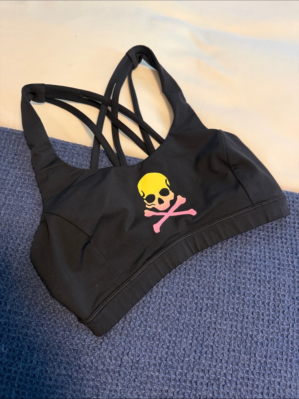 Lululemon Energy bra with Yellow & Pink Skull Graphic